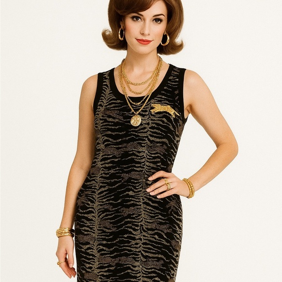 Carole Little Dresses & Skirts - VTG Carole Little Sleeveless Maxi Dress 8 Black Gold Leopard Print Slinky